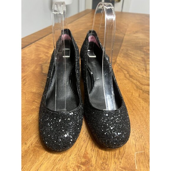 Michael Kors Woman’s 7 Black Leather Glitter Arabella Studded Heels Kitten Pumps - Picture 2 of 8